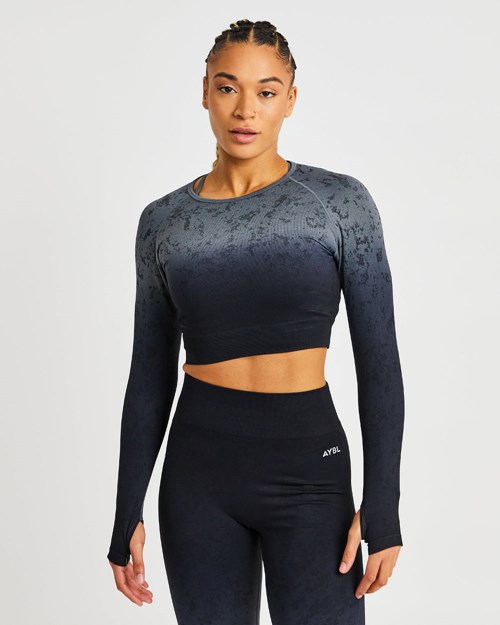 AYBL Flare Seamless Long Sleeve Crop Top Nere | AJVRX-9471