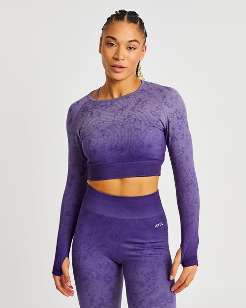 AYBL Flare Seamless Long Sleeve Crop Top Viola | CWKEM-1420