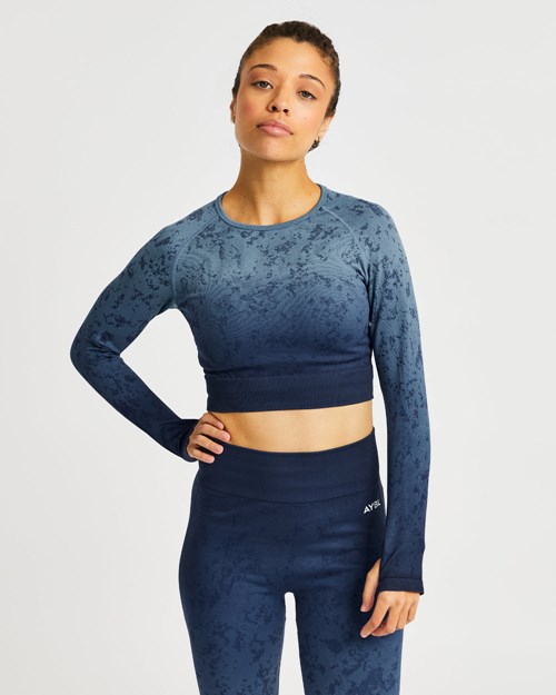 AYBL Flare Seamless Long Sleeve Crop Top Blu | ECTNY-0273