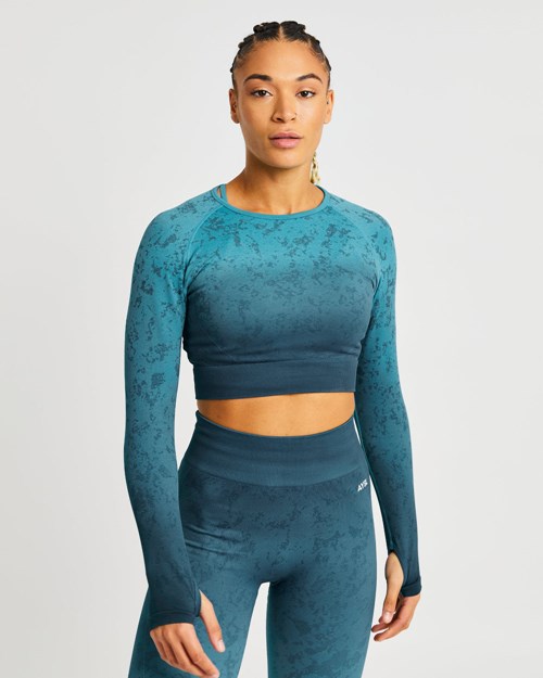 AYBL Flare Seamless Long Sleeve Crop Top Teal | EOASJ-7502