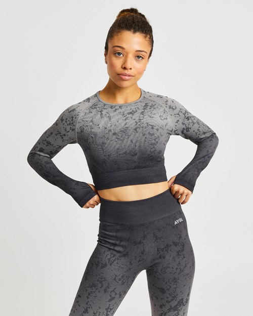 AYBL Flare Seamless Long Sleeve Crop Top Grigie | YVMLC-7829