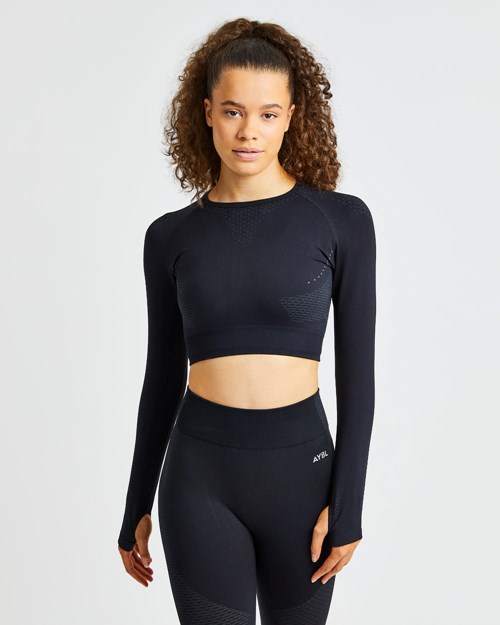 AYBL Ignite Seamless Long Sleeve Crop Top Nere | SMAPZ-5271