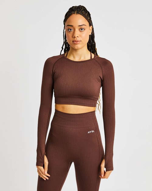 AYBL Luxe Seamless Long Sleeve Crop Top Marroni | CNGYF-3946