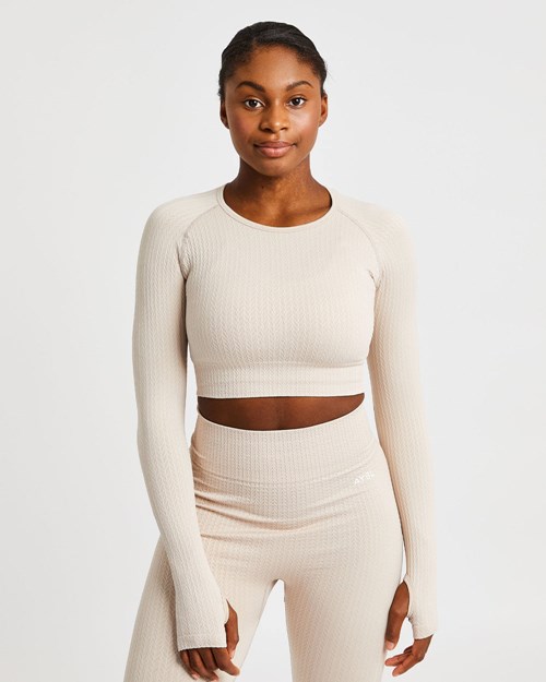 AYBL Luxe Seamless Long Sleeve Crop Top Sabbia | PVXHG-2394