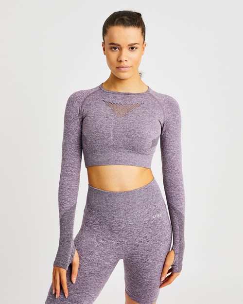 AYBL Motion Seamless Long Sleeve Crop Top Viola | ASKFX-7189