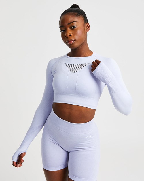 AYBL Motion Seamless Long Sleeve Crop Top Blu | MSDHT-8960