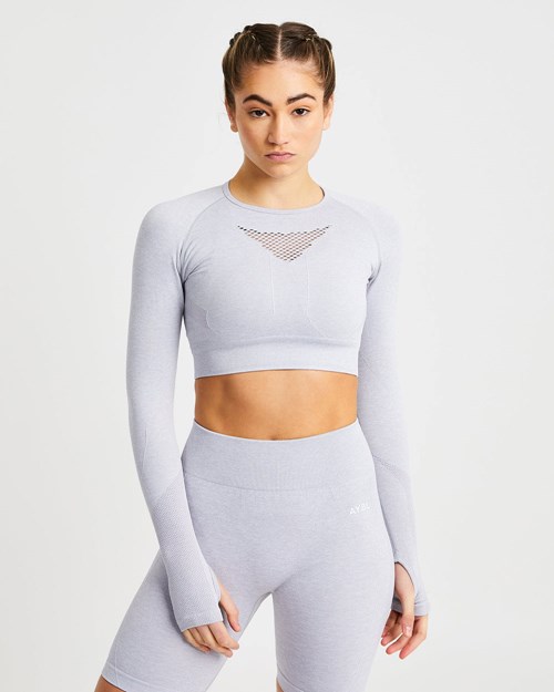 AYBL Motion Seamless Long Sleeve Crop Top Grigie Chiaro | OWPVF-7201