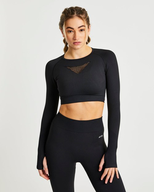 AYBL Motion Seamless Long Sleeve Crop Top Nere | PGDLY-8302