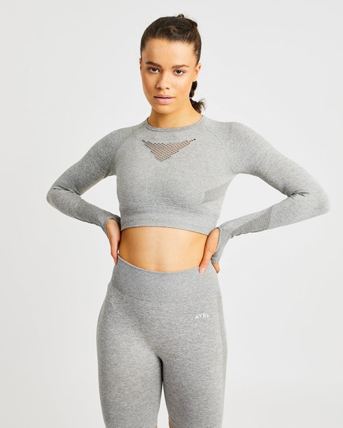 AYBL Motion Seamless Long Sleeve Crop Top Khaki | QNWET-0167
