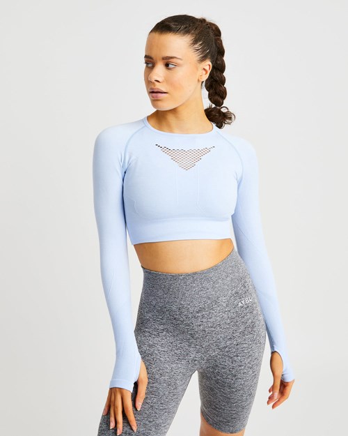 AYBL Motion Seamless Long Sleeve Crop Top Blu | THMYC-3245