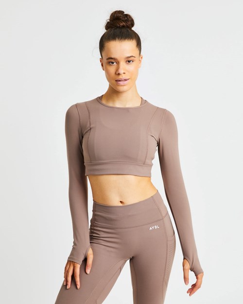 AYBL Pace Long Sleeve Crop Top Marroni | CBFTQ-8536