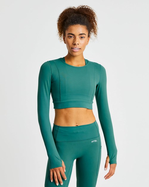 AYBL Pace Long Sleeve Crop Top Verdi Profondo | AZXMU-4860