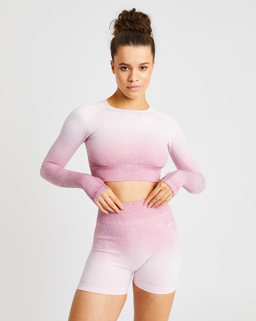 AYBL Pulse Ombré Seamless Long Sleeve Crop Top Rosa | KUWVM-8026