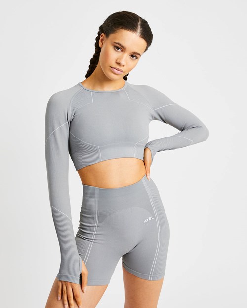 AYBL Reflex Seamless Long Sleeve Crop Top Grigie | CRIWK-0328