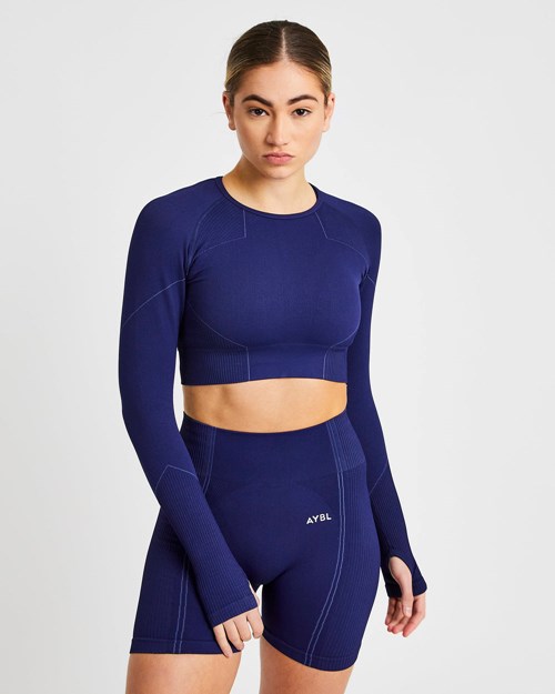 AYBL Reflex Seamless Long Sleeve Crop Top Blu Reale Blu | RDSAF-1760