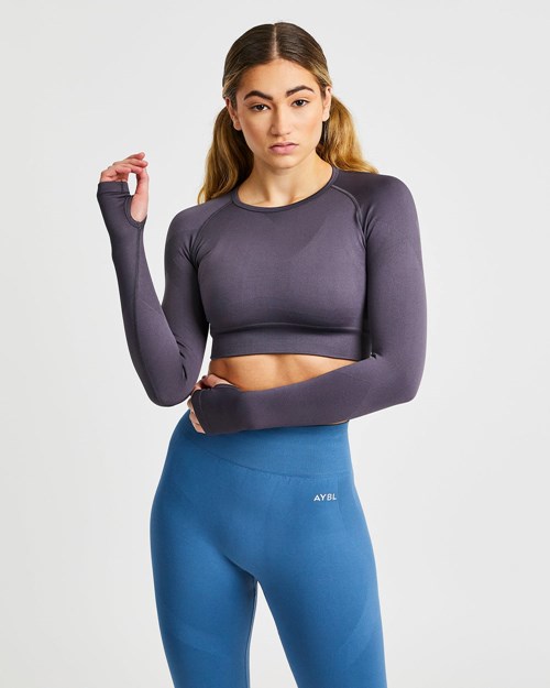 AYBL Reform Seamless Long Sleeve Crop Top Charcoal | WUEVD-0671