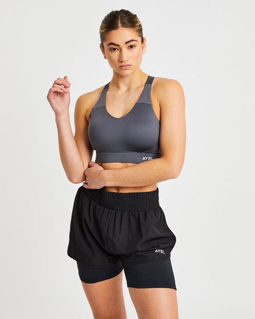 AYBL Sportive Open Back Sports Bra Charcoal | NBQWT-4290