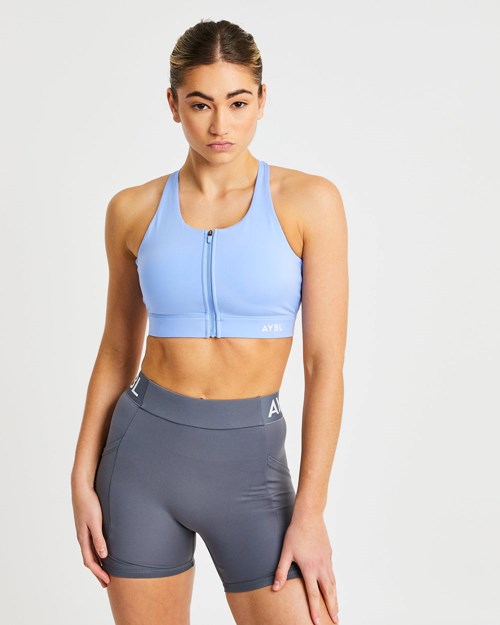 AYBL Sportive Zip Up Sports Bra Blu | JFGDW-4716