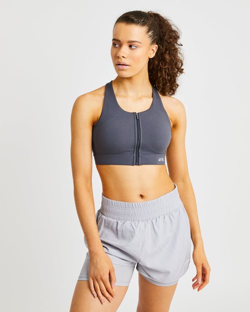 AYBL Sportive Zip Up Sports Bra Charcoal | FZMXE-5046