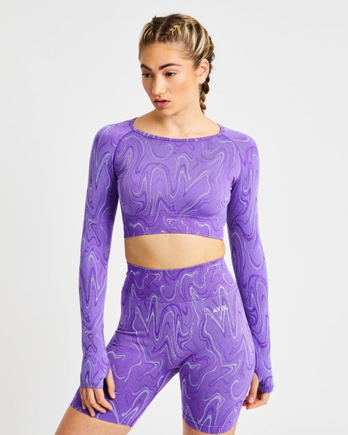 AYBL Velocity Seamless Long Sleeve Crop Top Viola | OUDMG-7496