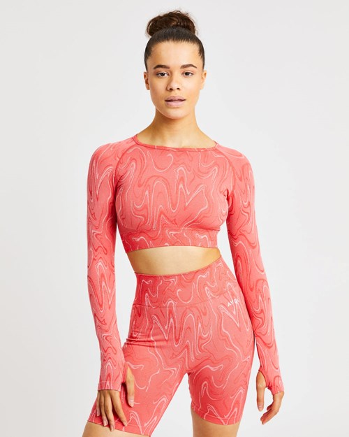 AYBL Velocity Seamless Long Sleeve Crop Top Corallo | RQVLO-3246