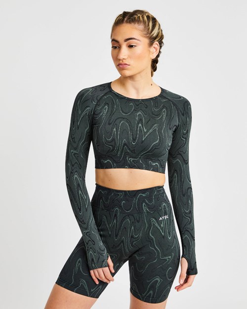 AYBL Velocity Seamless Long Sleeve Crop Top Nere | VGXEA-4153